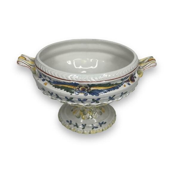 Hand Painted Vintage Italian Faience Footed Porcelain Tureen W/ Underplate Italy - Picture 5 of 15